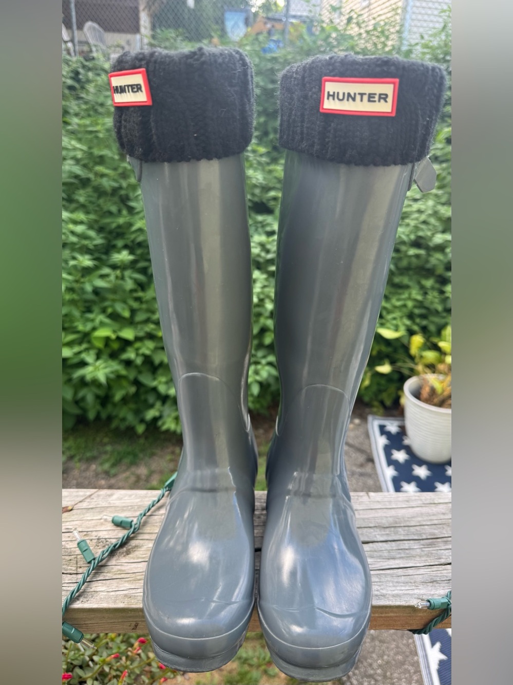 Hunter Original Tall Gloss Rain Boots Graphite Grey Women’s Size 7 with Inserts